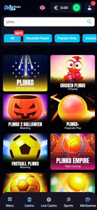 Wpisać w wyszukiwarce gier Plinko